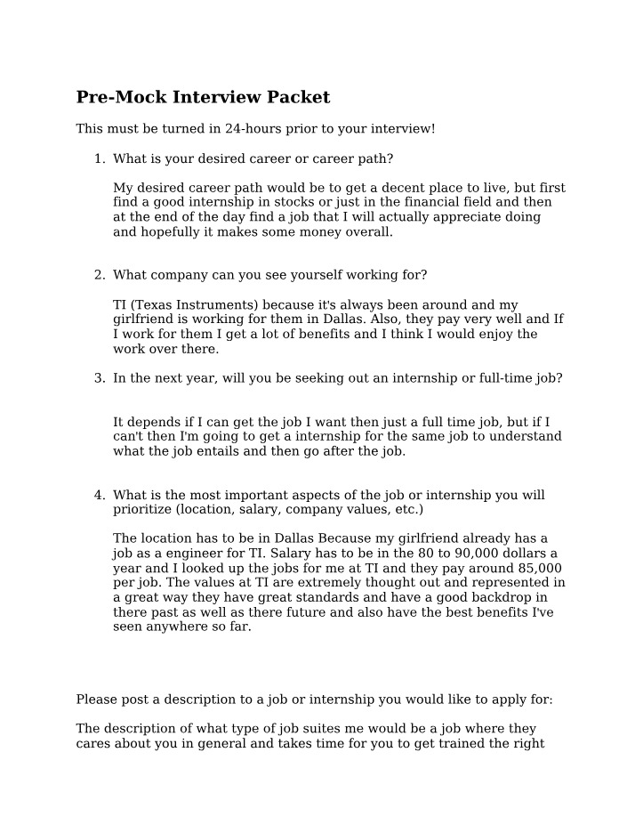 Packet for Pre-Mock Interview