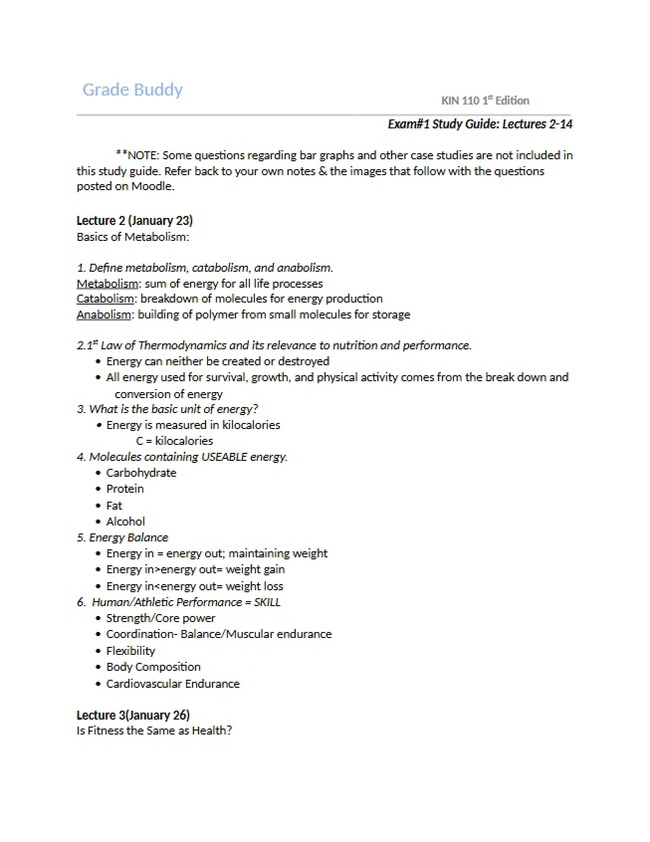 Study Guide for First Exam