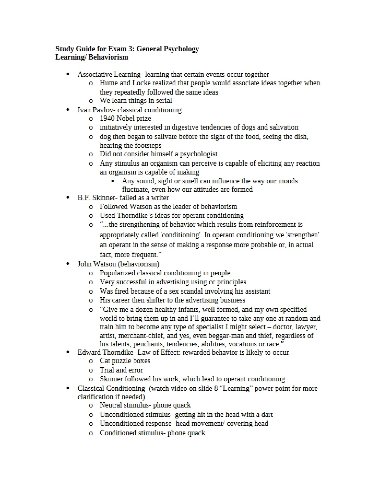 Guide for General Psych Exam 3