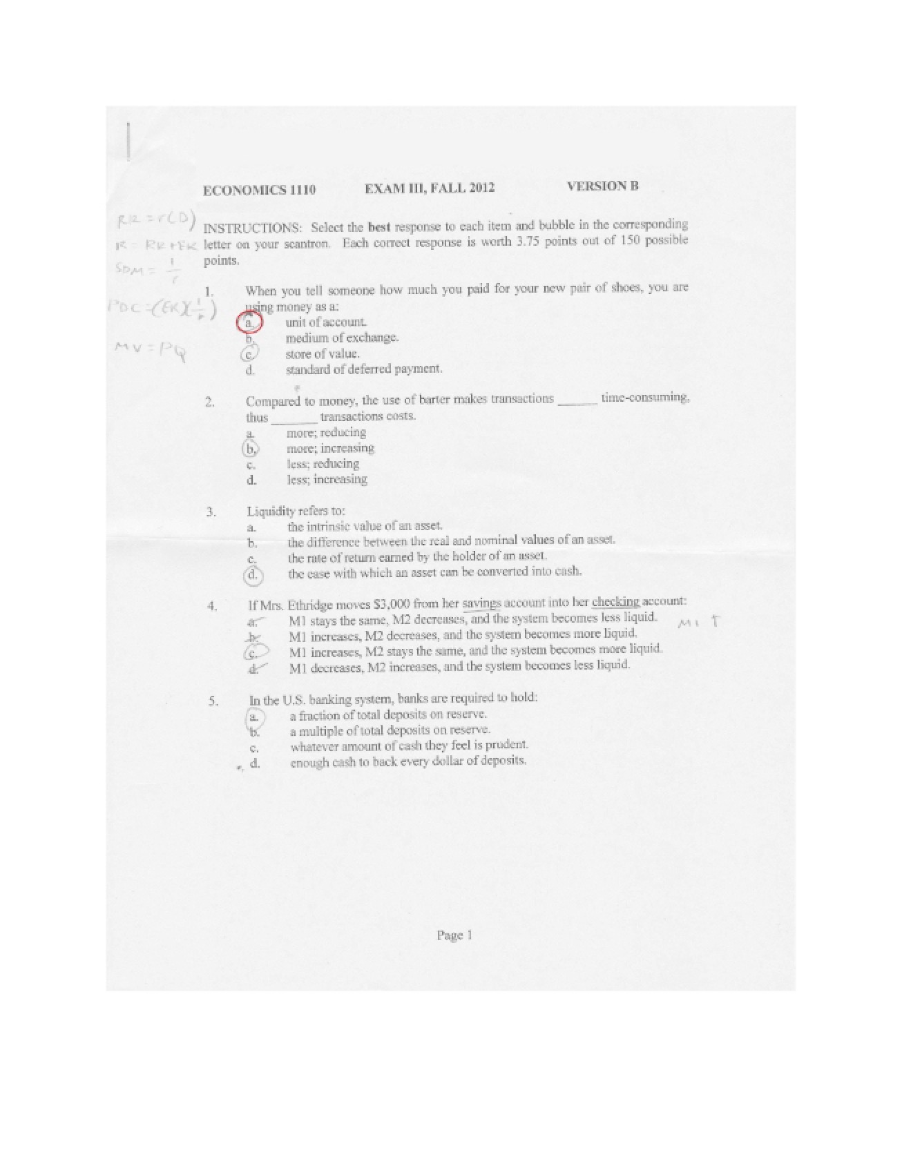 Third Exam for Principles of Macroeconomics