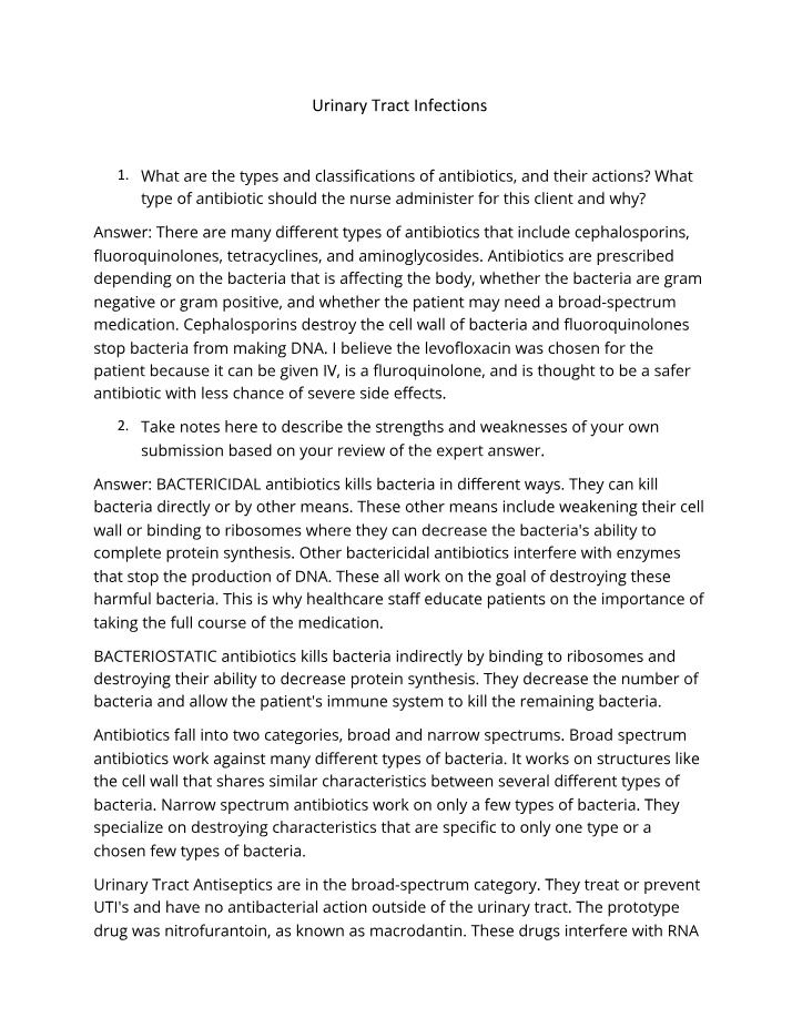 Urinary Tract Infections - Quiz and Antibiotics