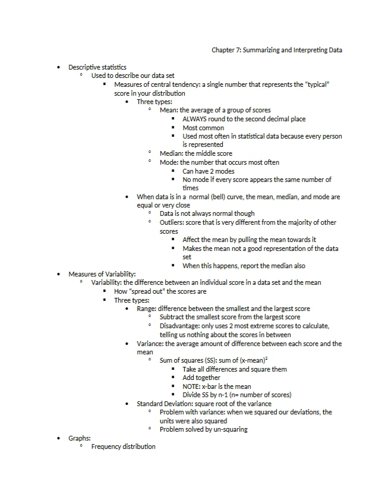 Data Interpretation and Summary (Chapter Seven)