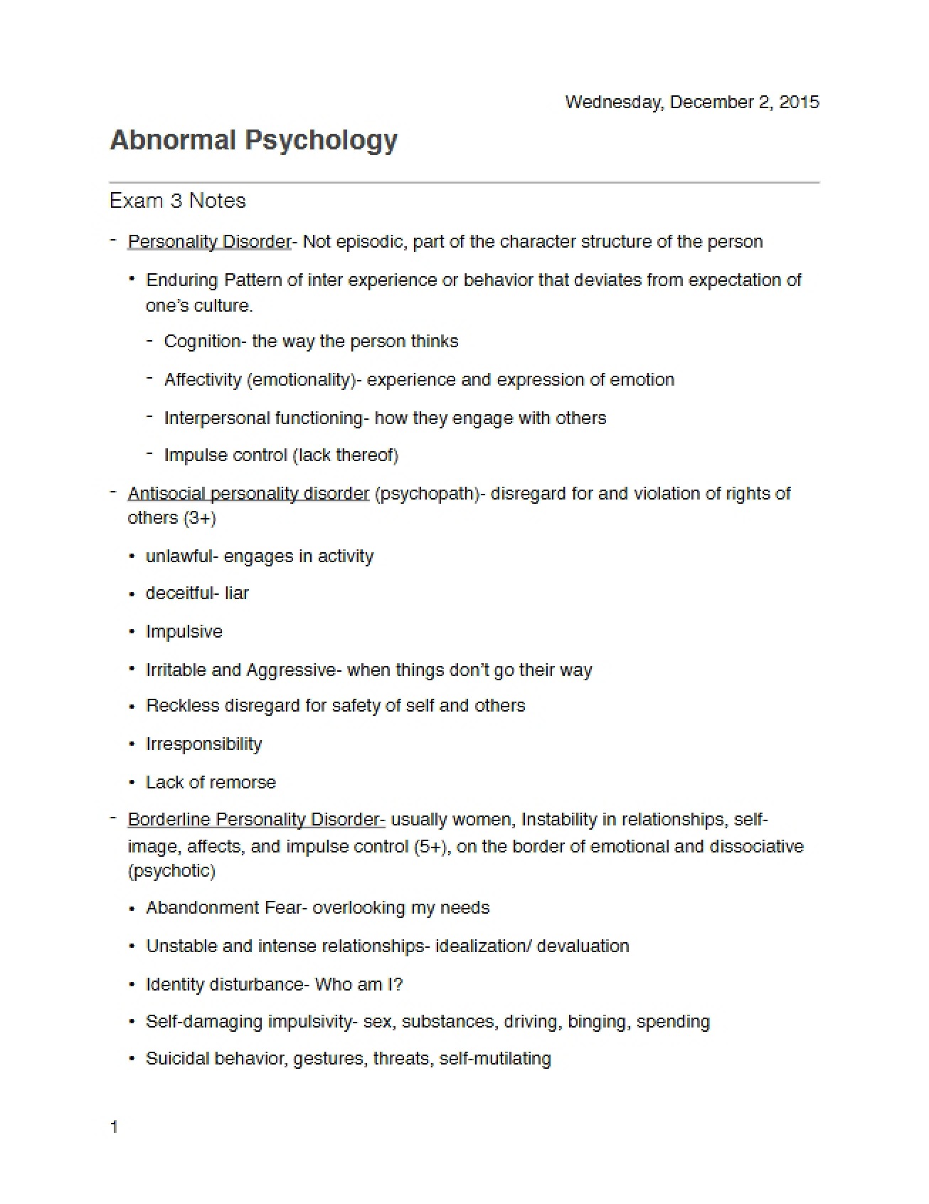 Abnormal Psychology Notes