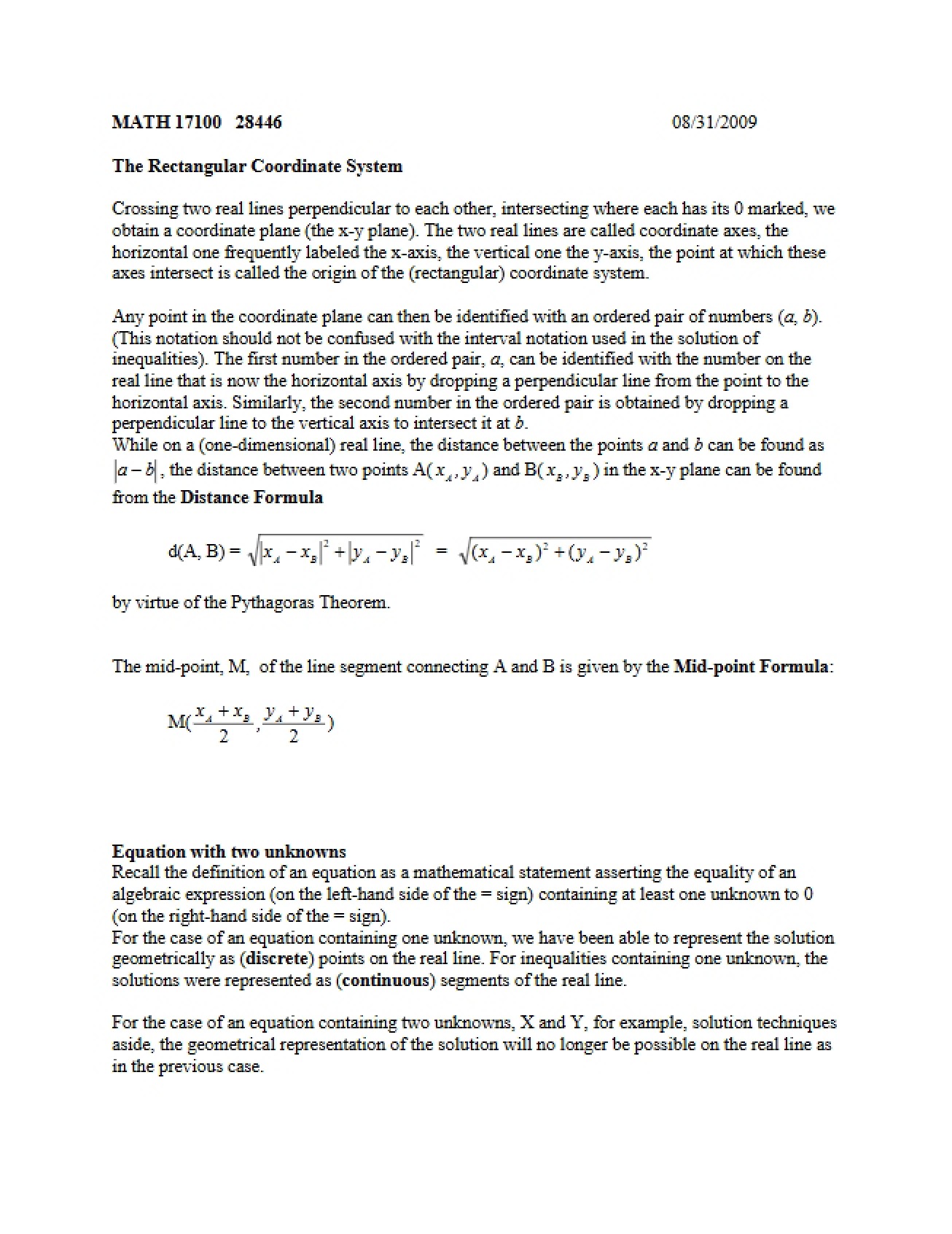 System of Rectangular Coordinates
