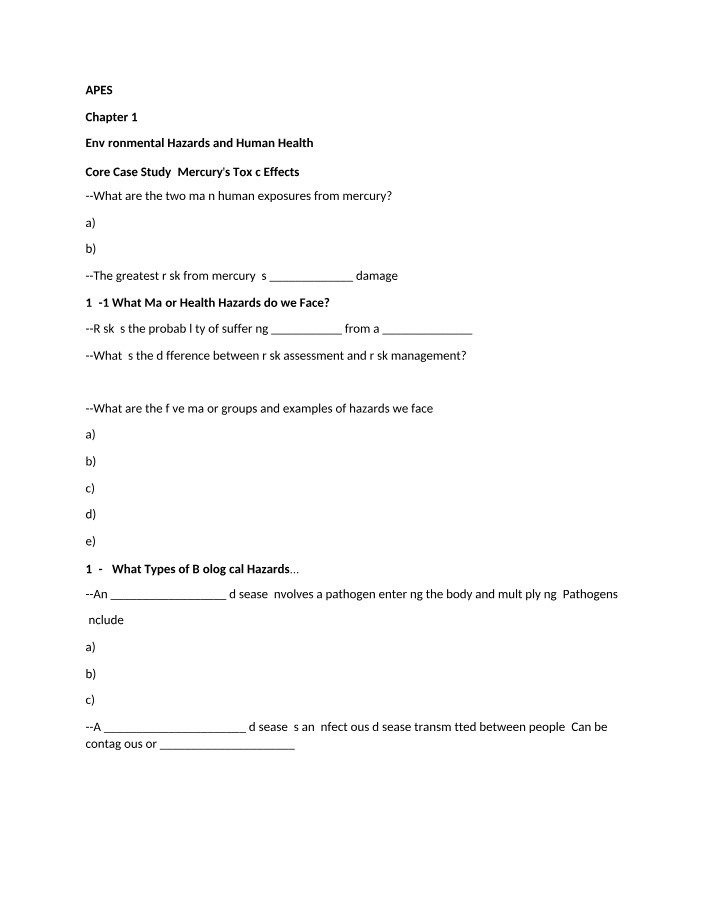 Chapter 17 Notes - Environmental Hazards and Human Health