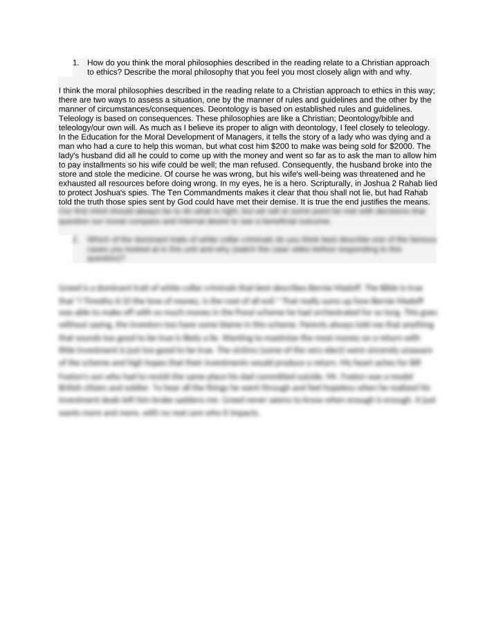 Moral Philosophies and Christian Ethics