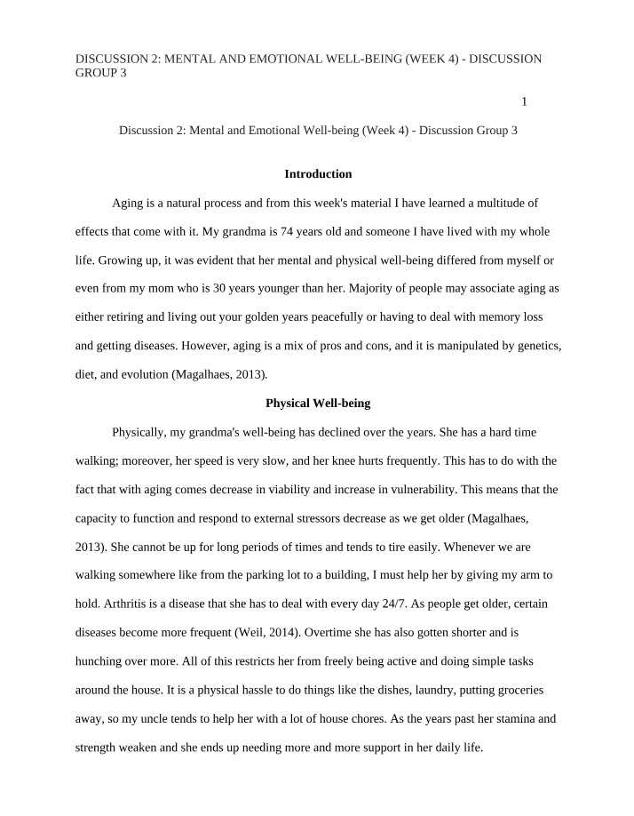 Effects of Aging on Mental and Physical Well-being