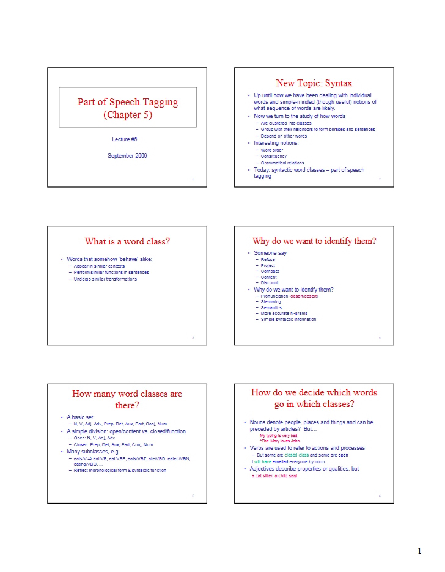 Tagging Parts of Speech