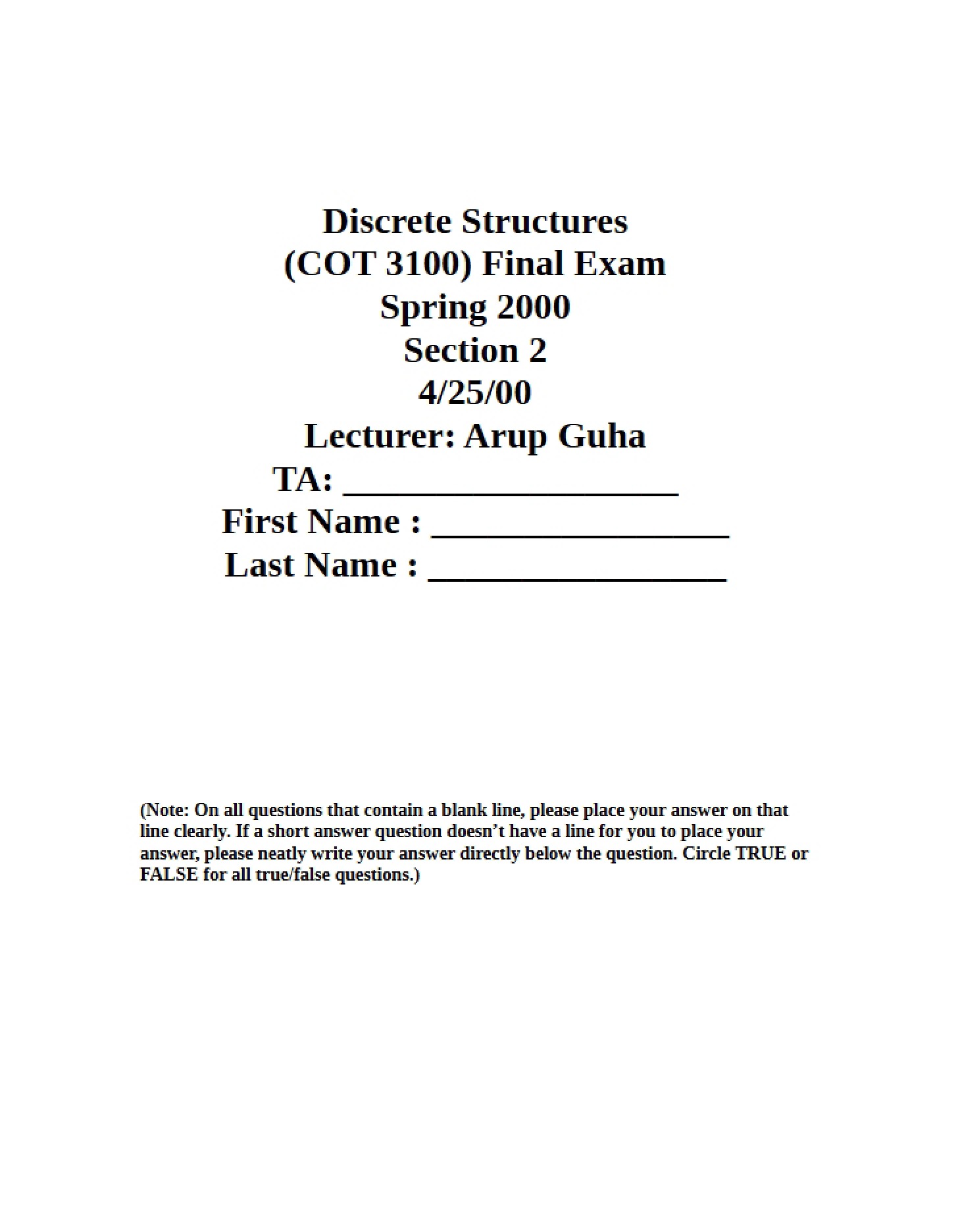 Final Examination (COT 3100)