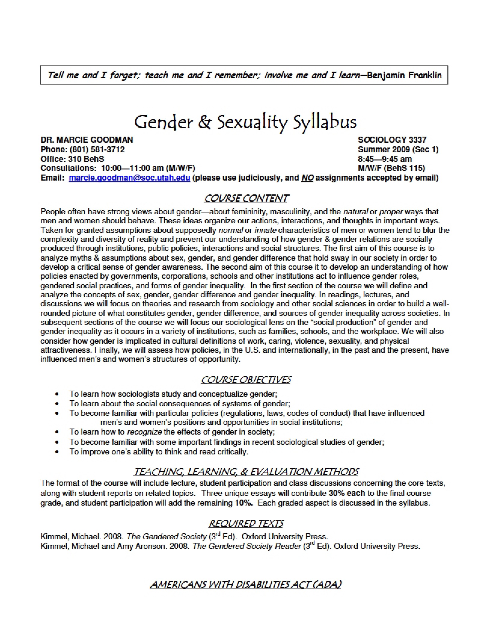 Sociology 3337 Course Syllabus