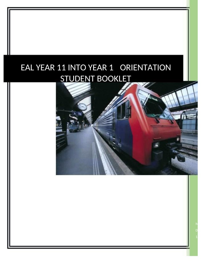 Year 12 EAL Units 3 and 4 - Reading and Orientation
