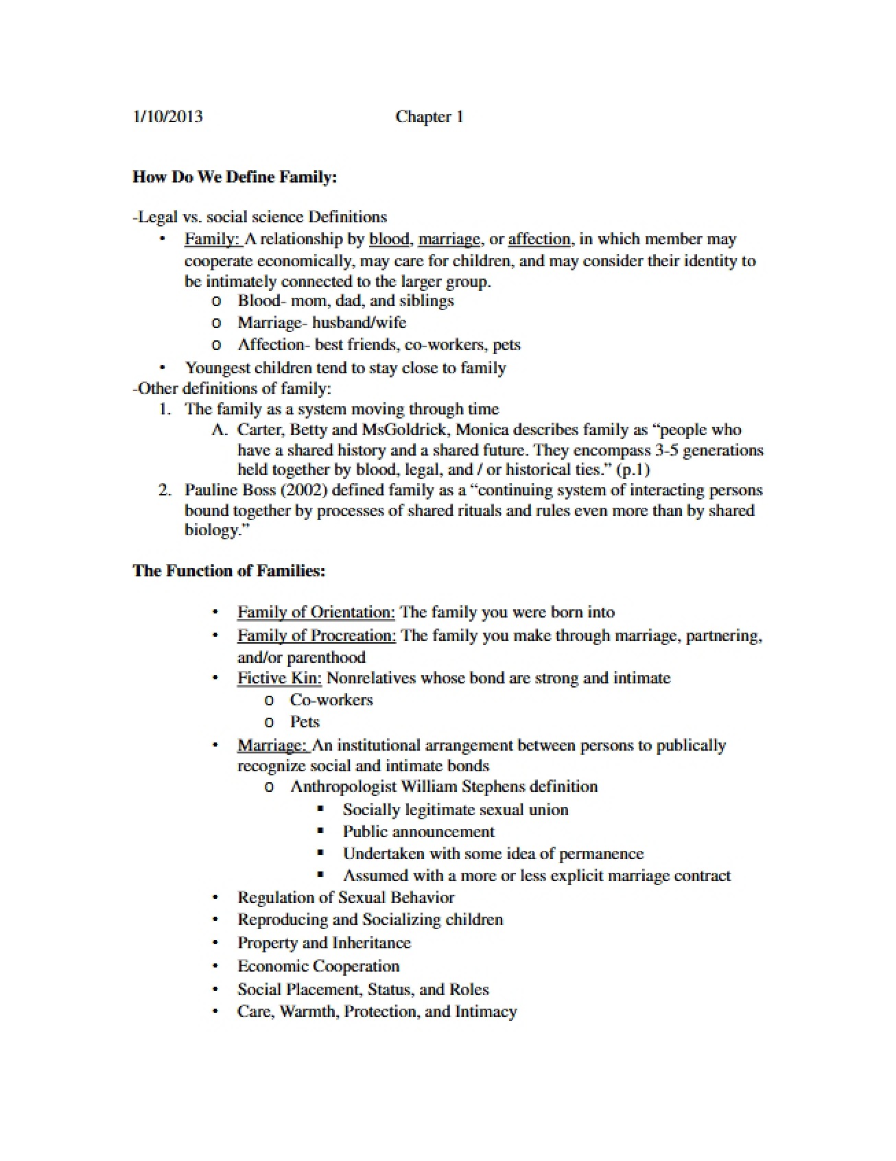 Key Ideas from Chapter One on Family Relationships