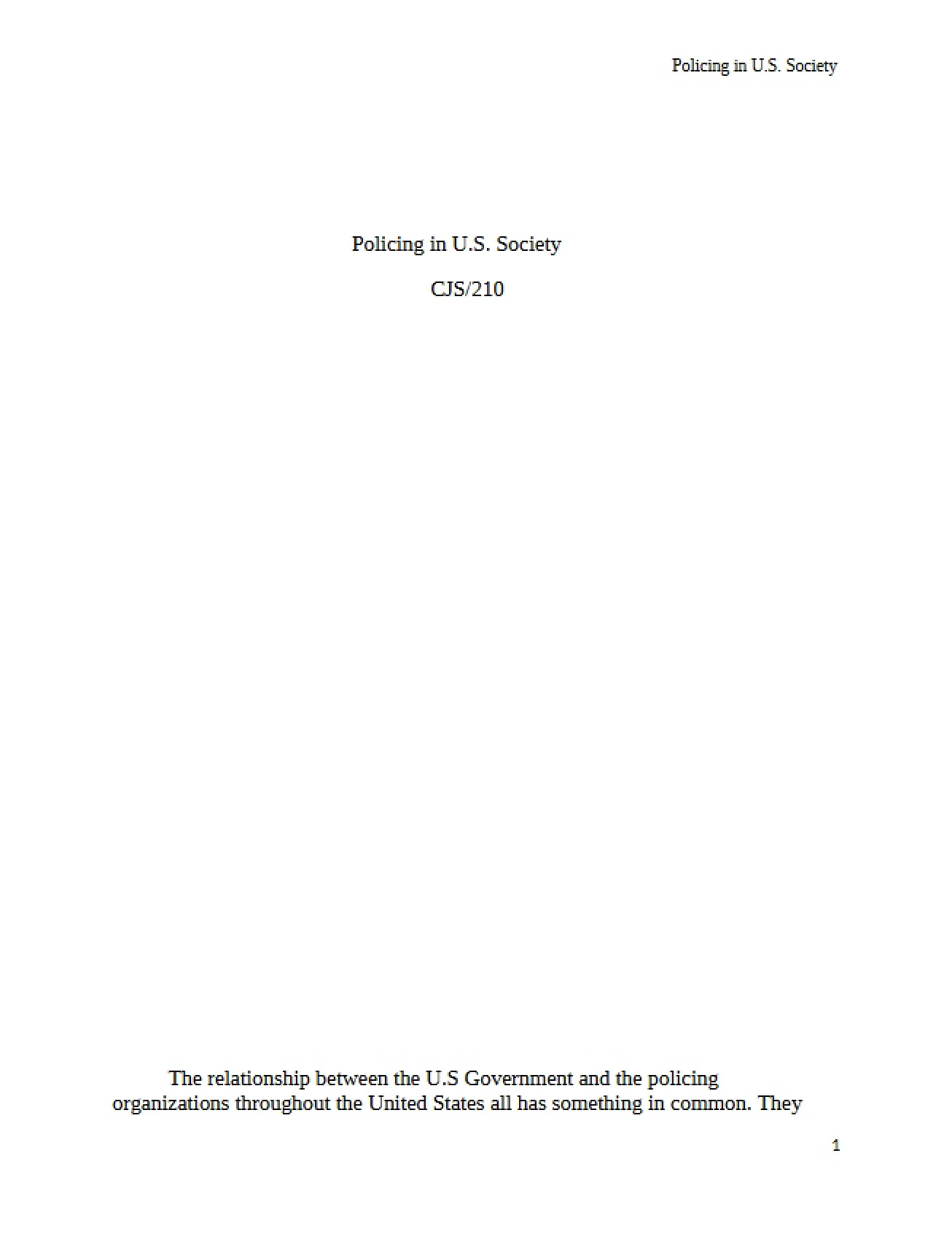 Society in the US and Policing