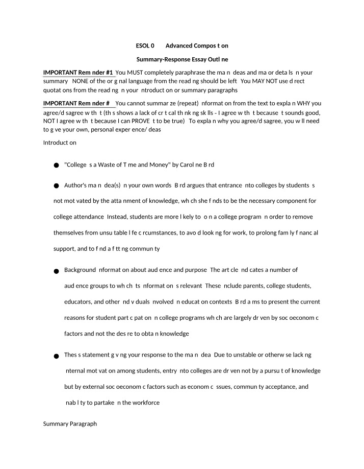 Summary-Response Essays - The Importance of Paraphrasing