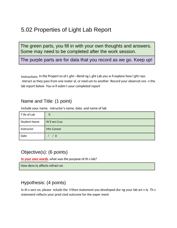 5.02 Lab Report on Properties of Light