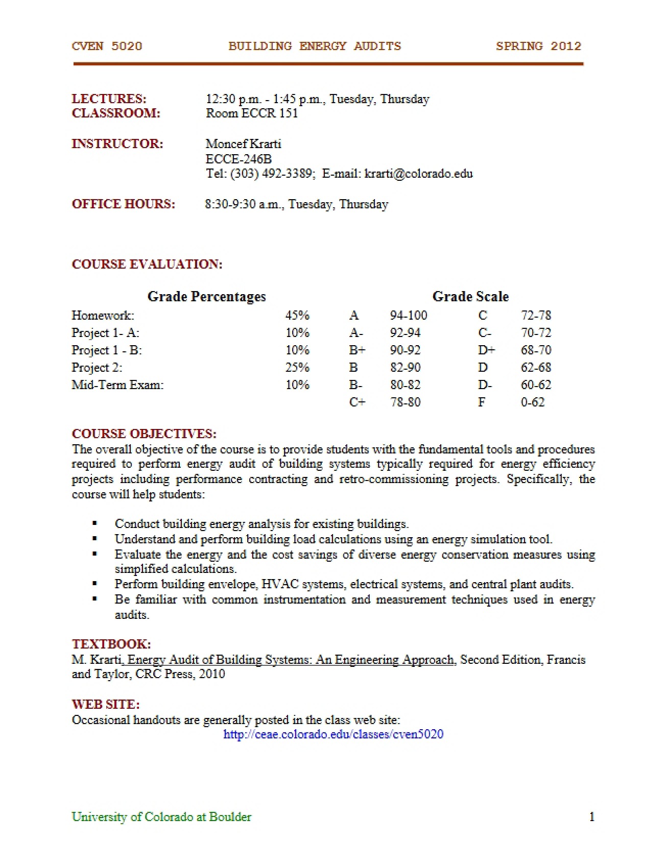 Syllabus for Building Energy Audits