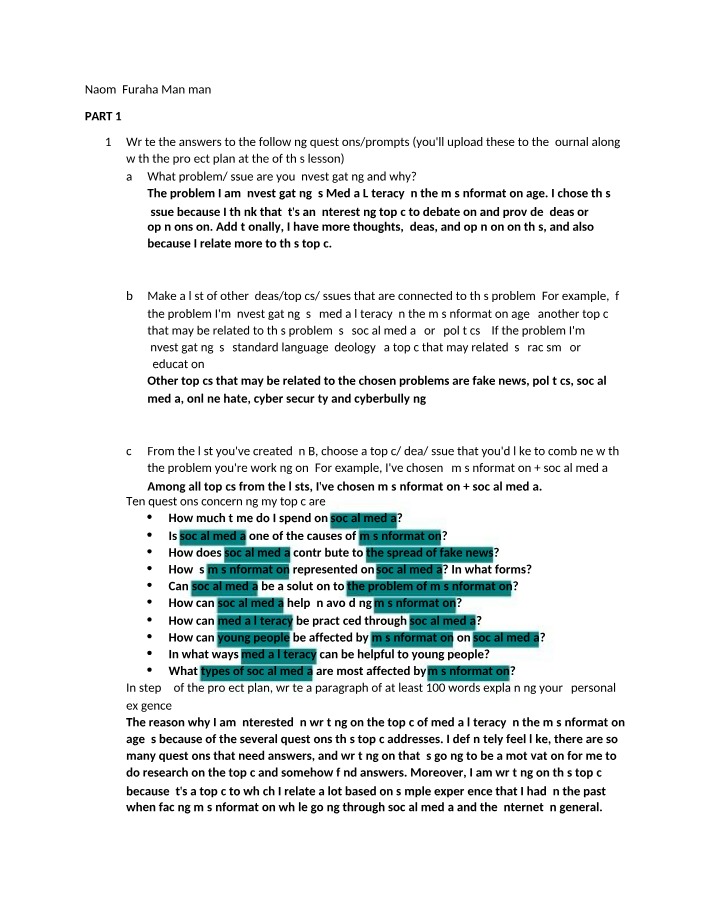 Project Plan Parts 1 to 4