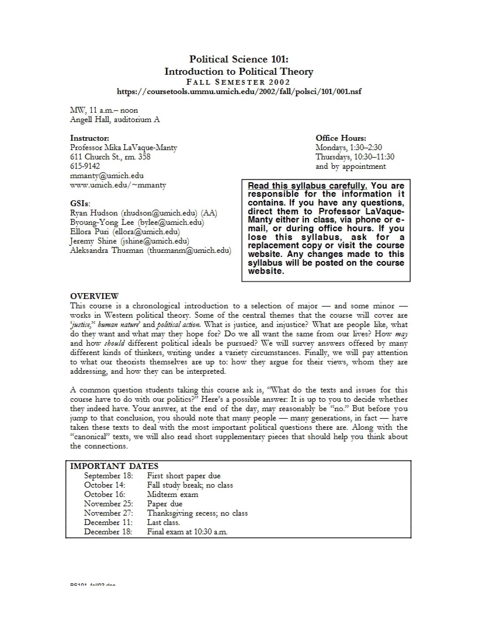 PS 101 Syllabus