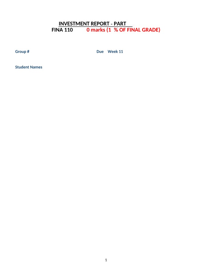 Client Profile and Asset Allocation - Investment Report