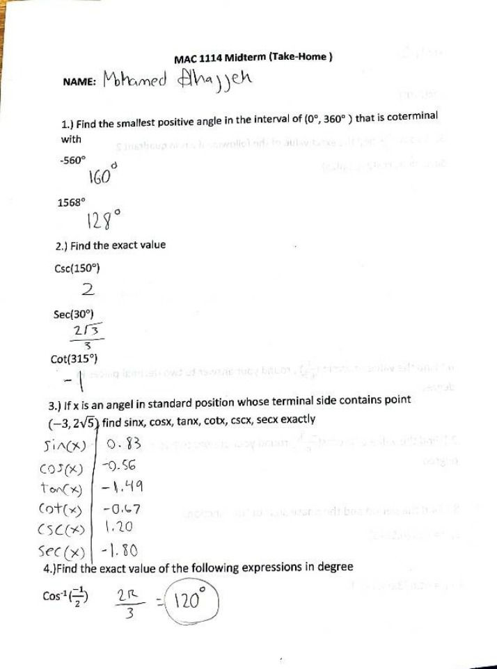 MAC 1114 - Midterm Exam
