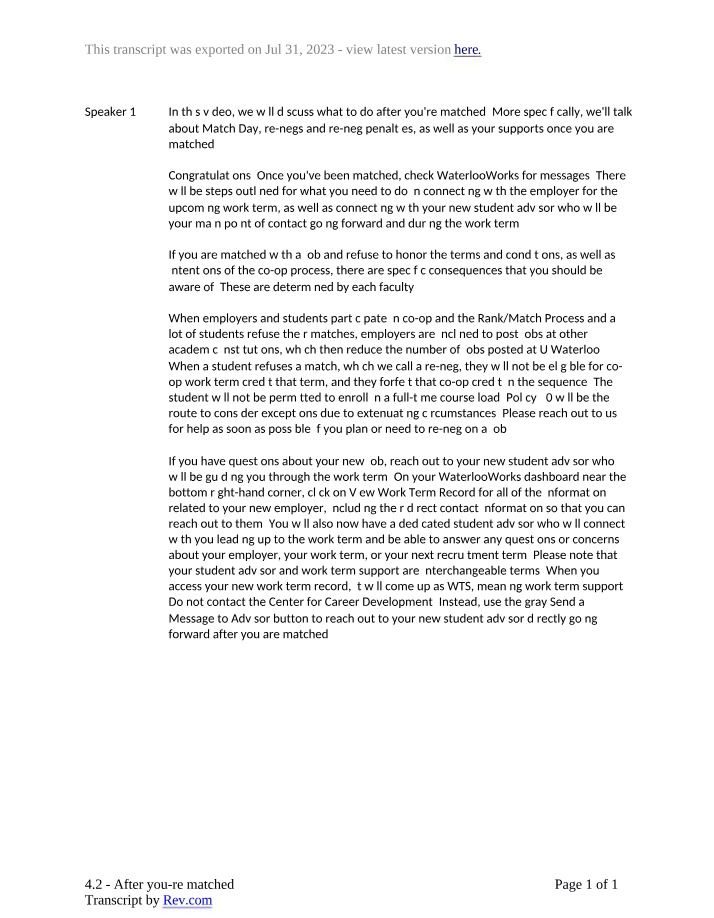 Match Day and Co-op Process Consequences