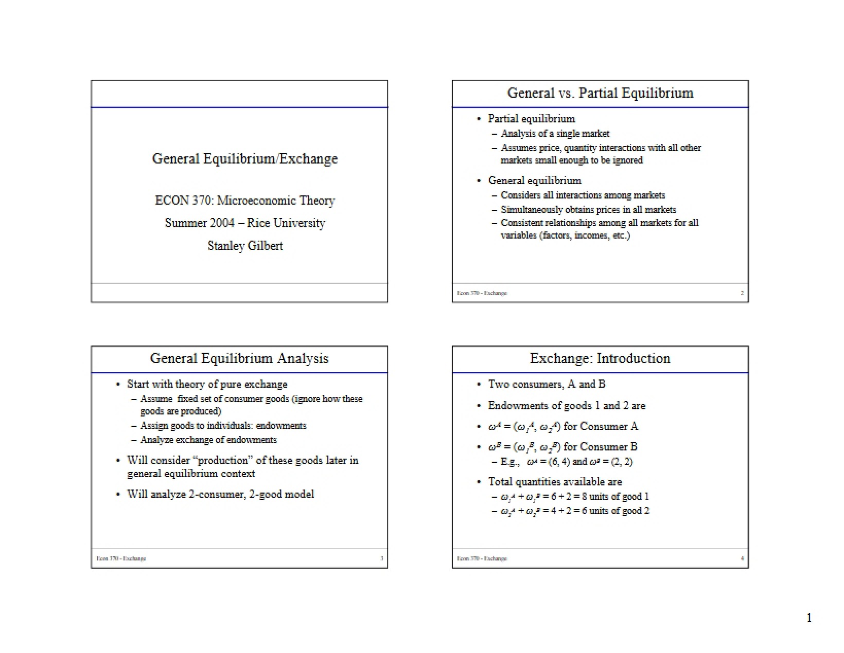 Exchange in General Equilibrium