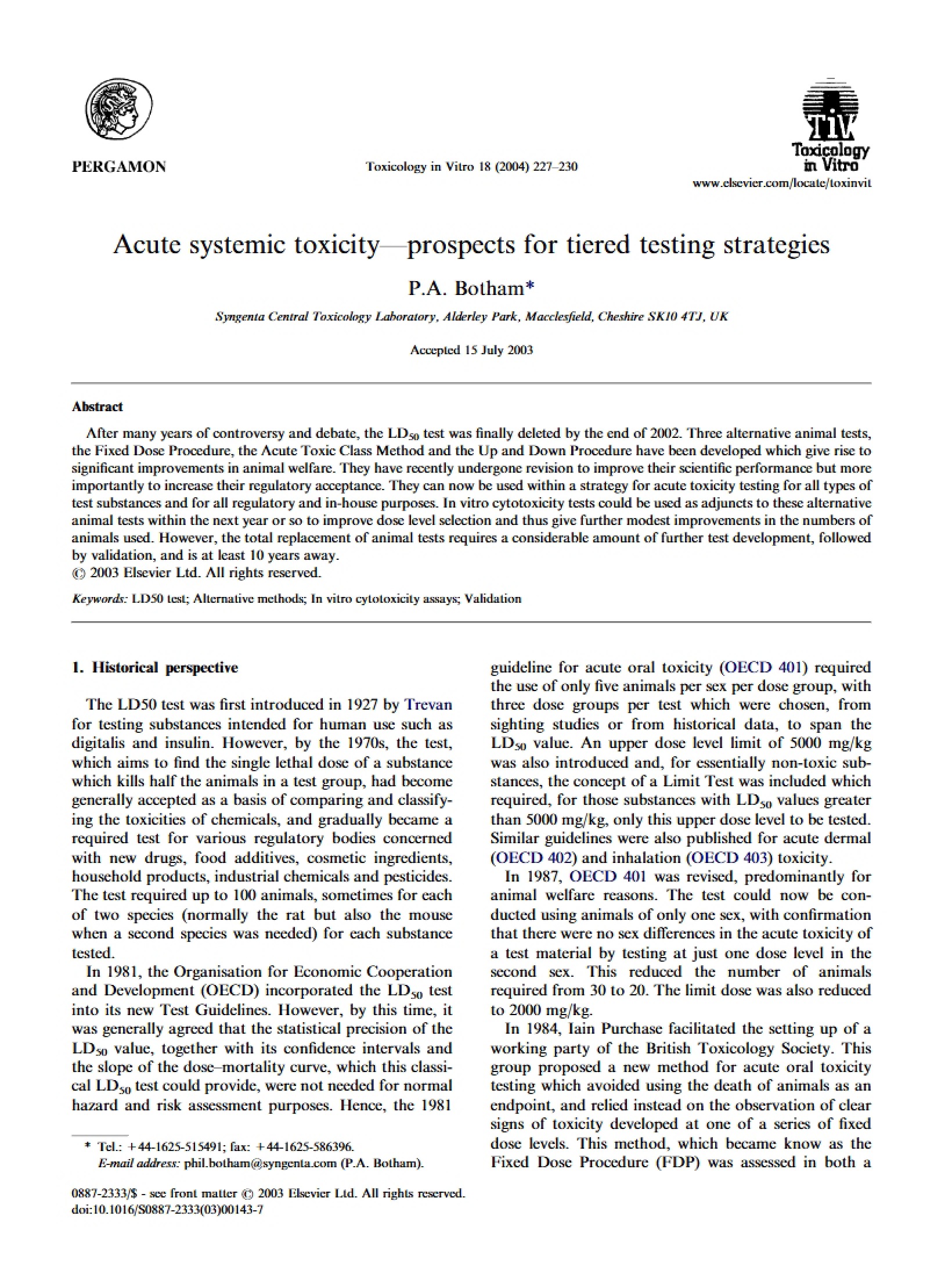 Tiered Testing Strategies for Acute Systemic Toxicity