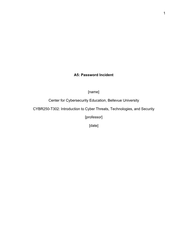 Assignment 5 - Password Incident