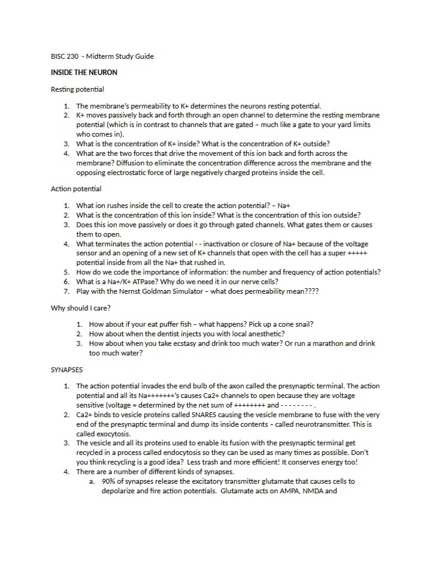 Study Guide for First BISC 230 Midterm