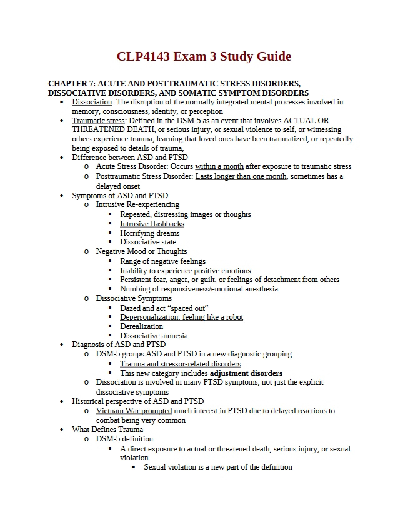 Third Exam Materials for Abnormal Psychology