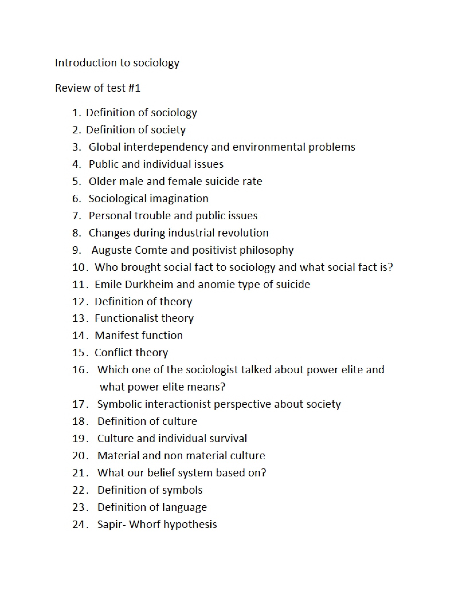 Notes for Sociology