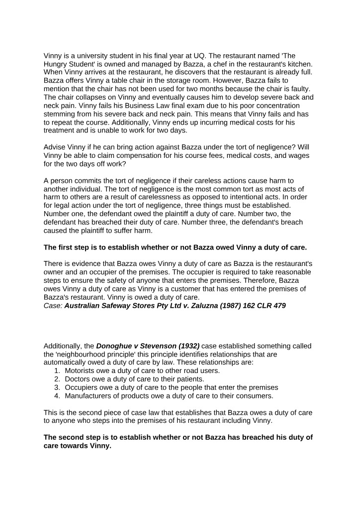 Negligence Legal Analysis - The Hungry Student Case