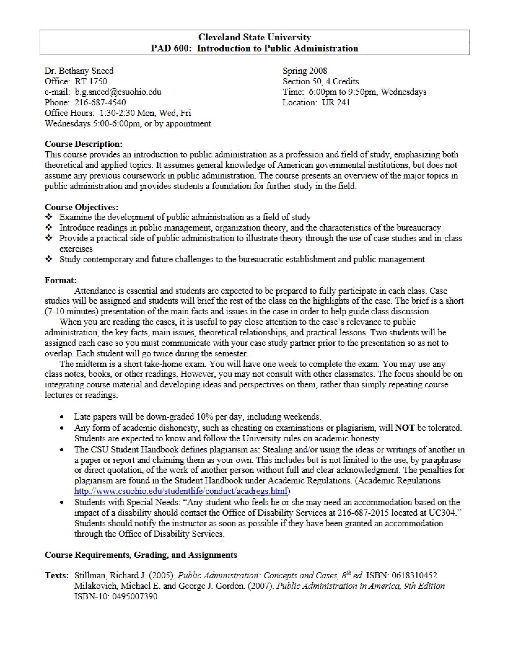Public Administration Introduction Syllabus