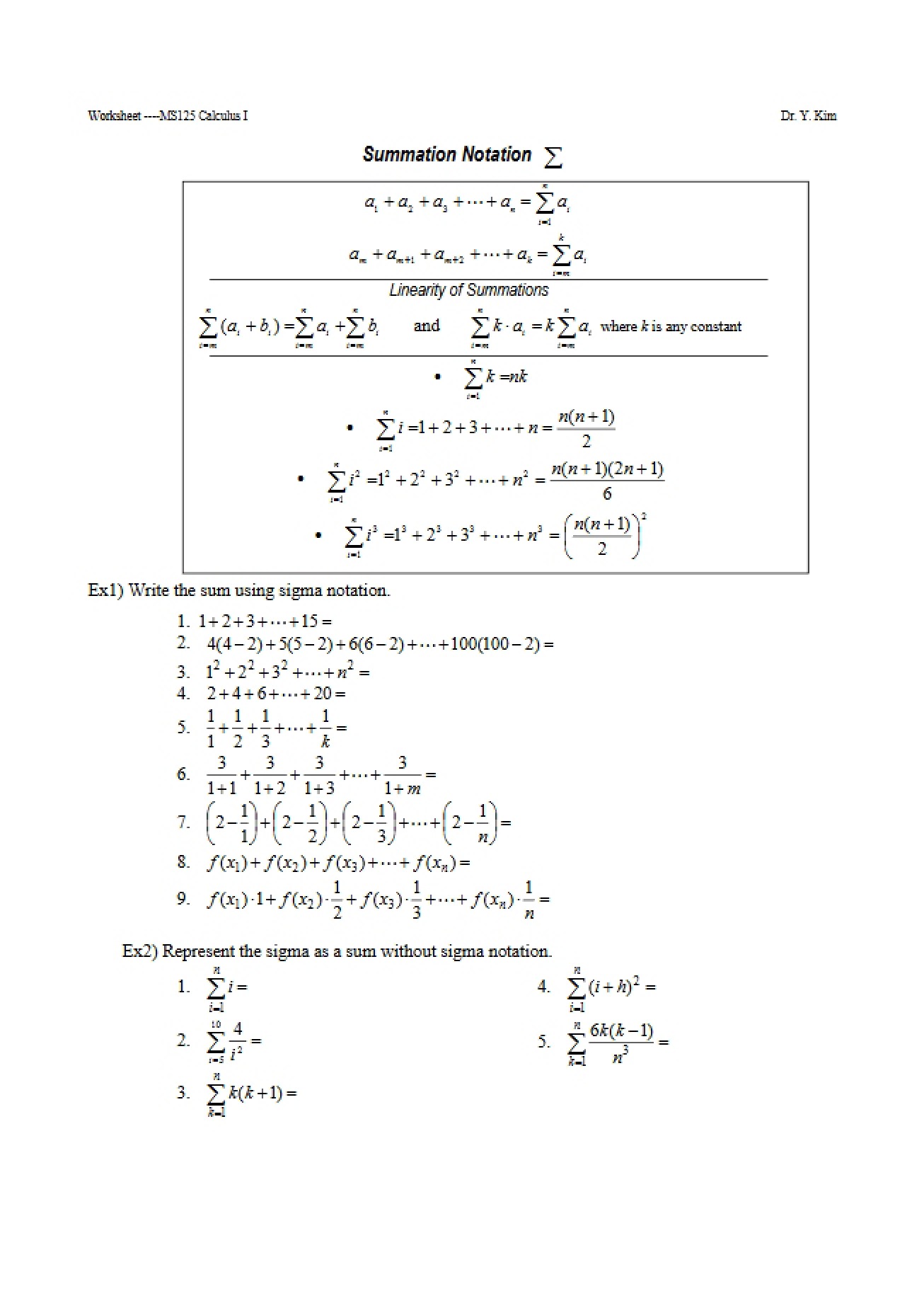 Introduction to the Use of Summation Notation