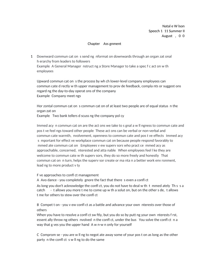 Assignment for Chapter 9