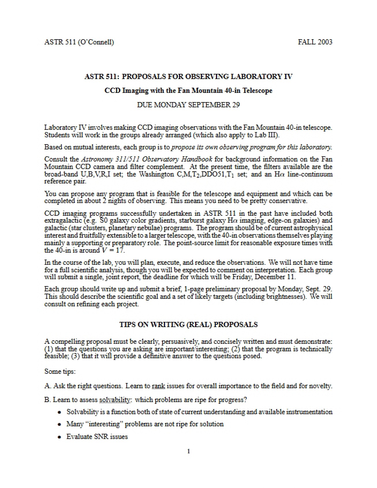 Laboratory Observation Proposals