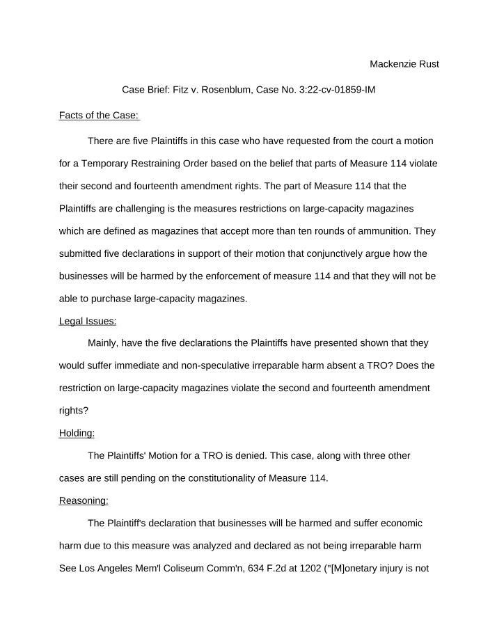 Constitutionality of Measure 114 - Second Challenge