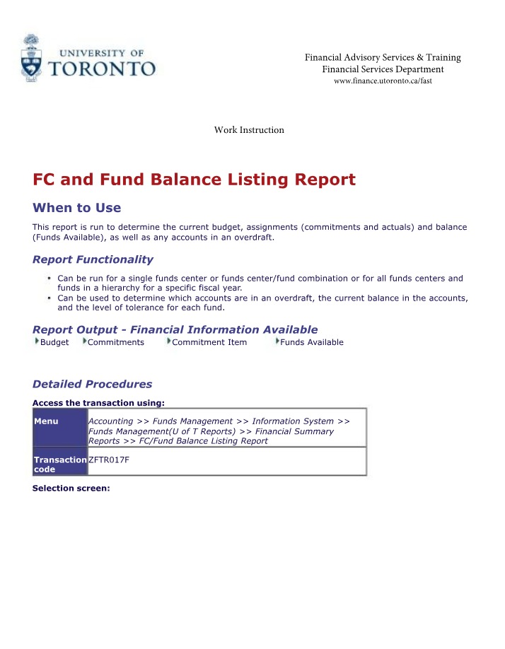 Budget Analysis Report - FC and Fund Balance Listing