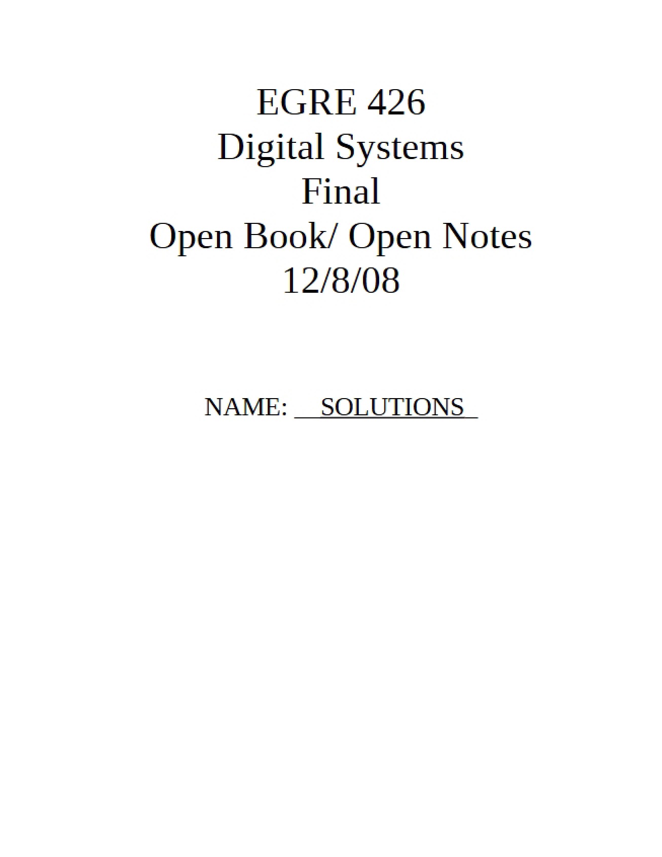 Final Exam for Digital Systems