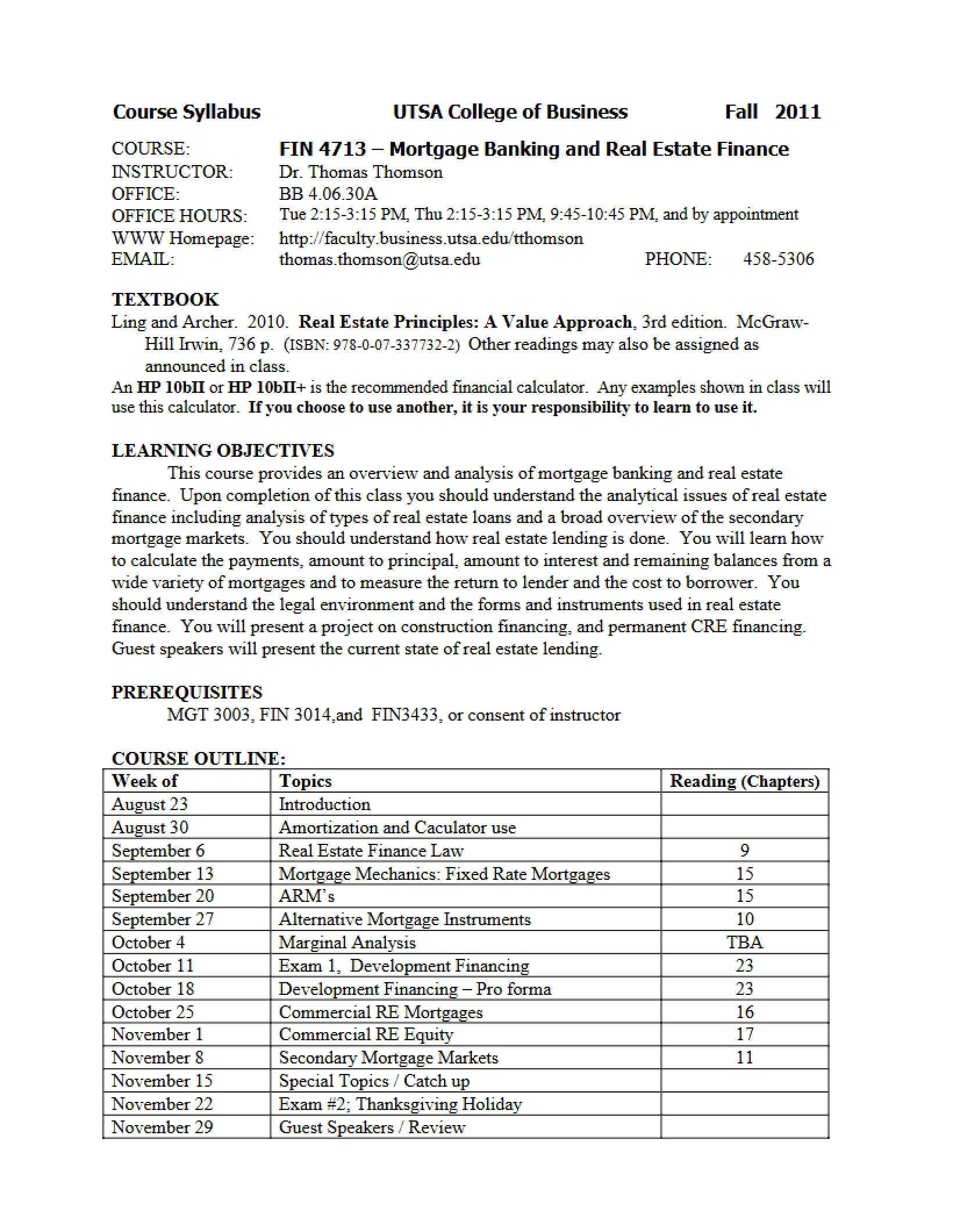 Real Estate Finance Syllabus