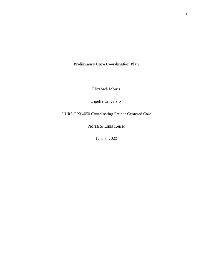 Preliminary Care Coordination Plan Draft 2