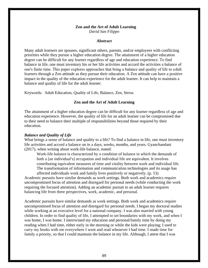 Zen Approach for Adult Balance and Quality of Life