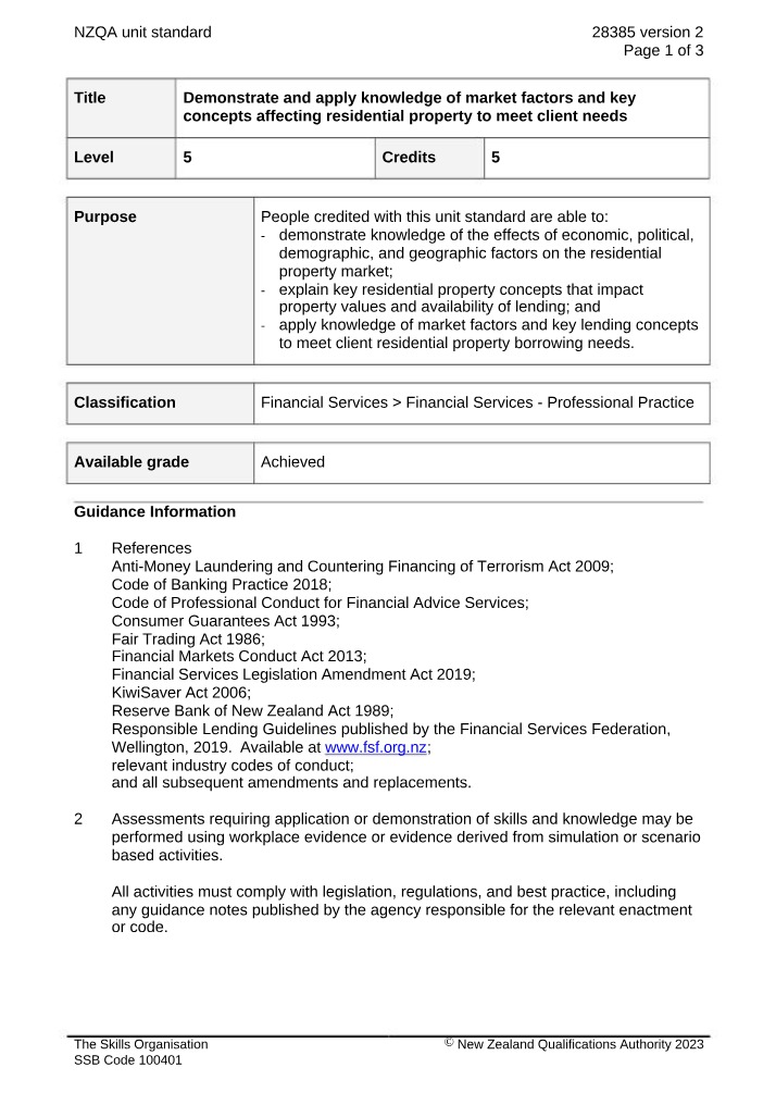 Unit Standard 28385 (NZQA)