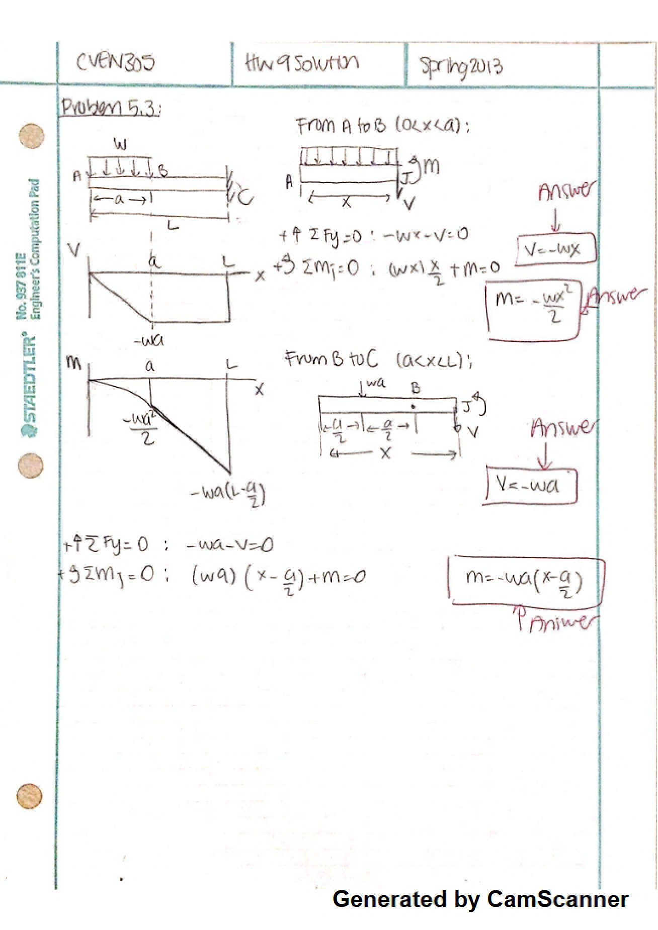 Solution to the Ninth Homework from Spring 2013
