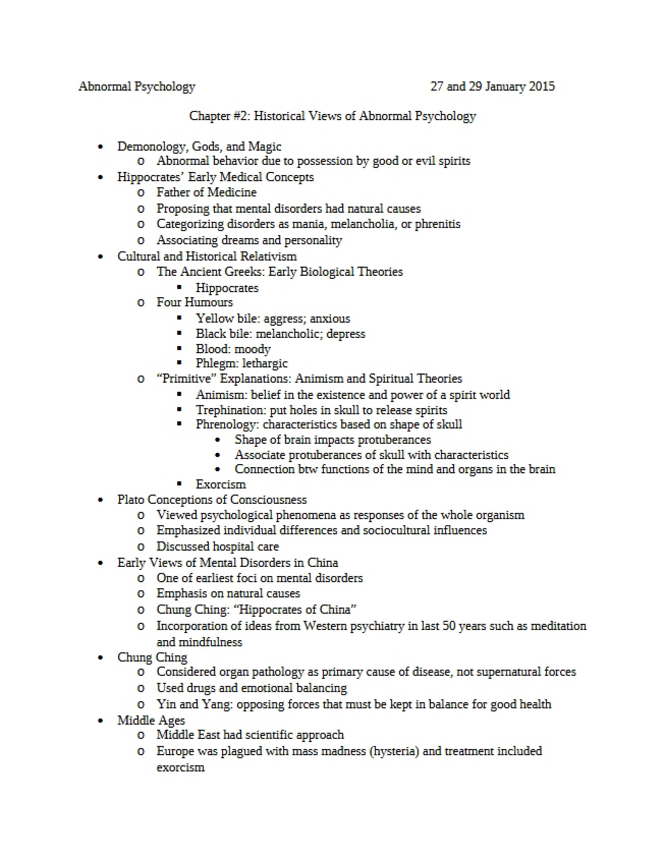 Abnormal Psychology Historical Views (Chapter 2)