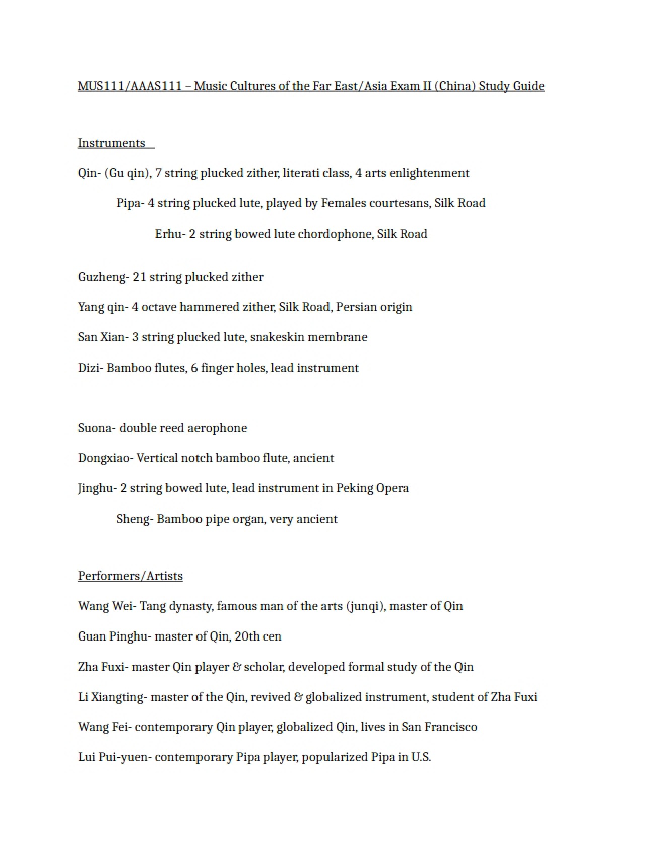 Second Exam Review The Music of China