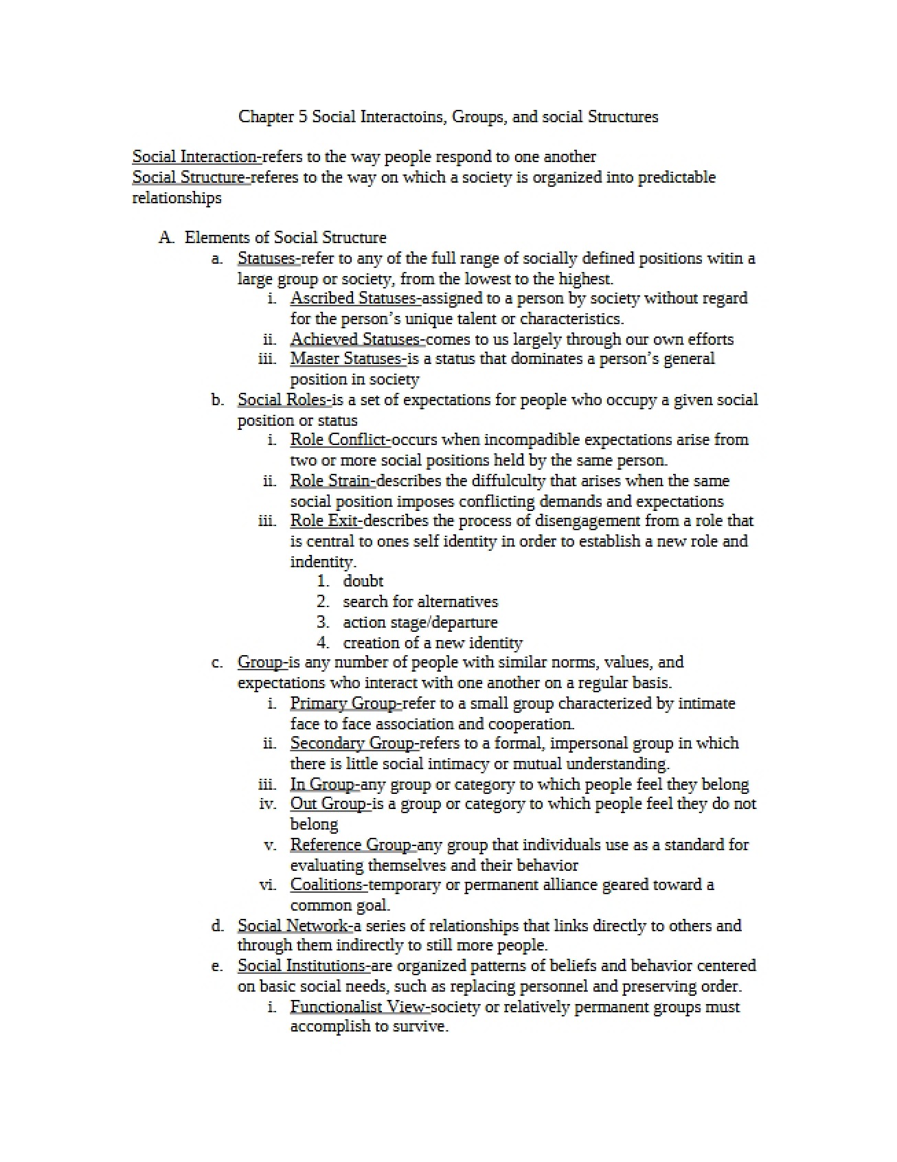 Social Interactions Chapter 5