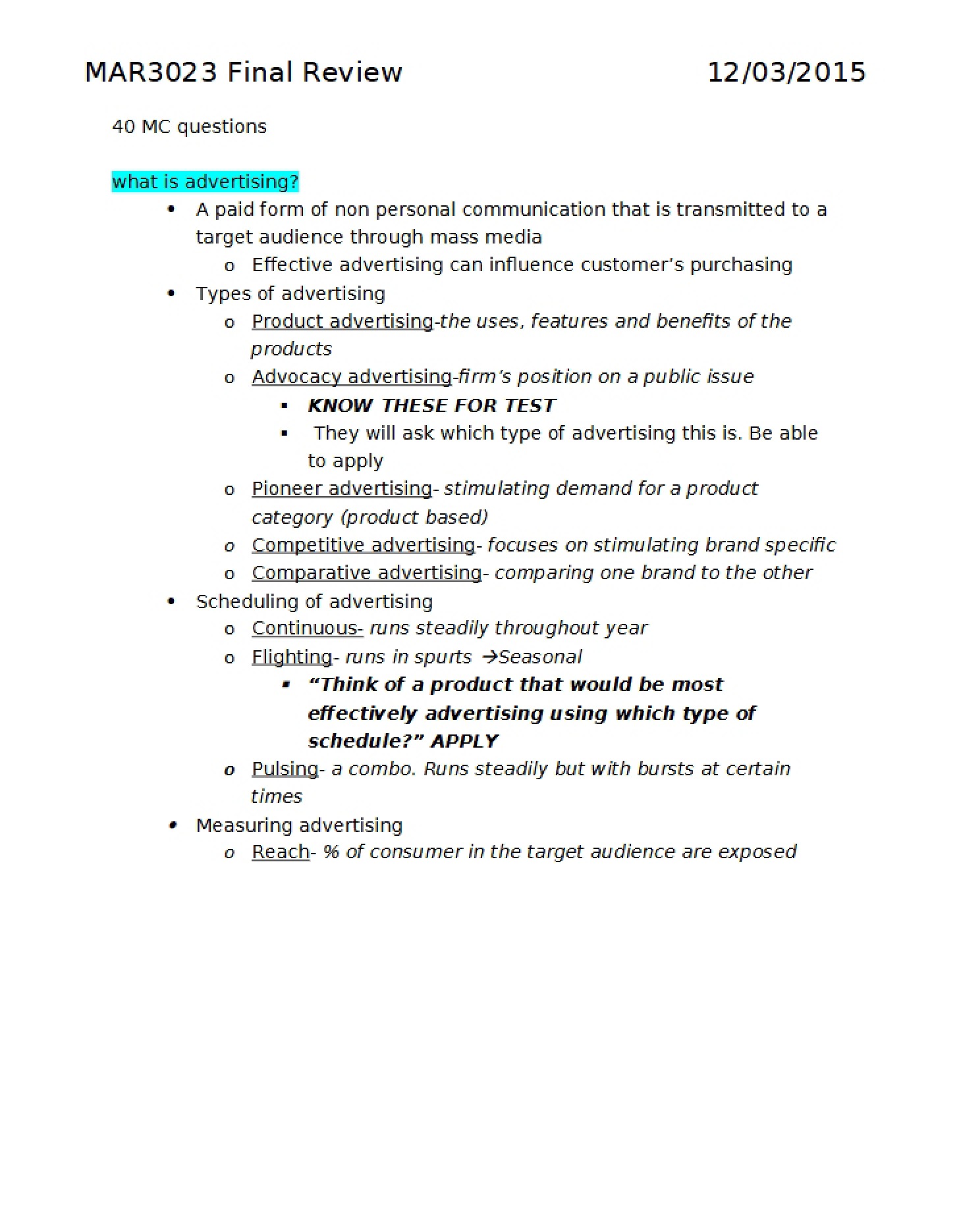 Review for Final