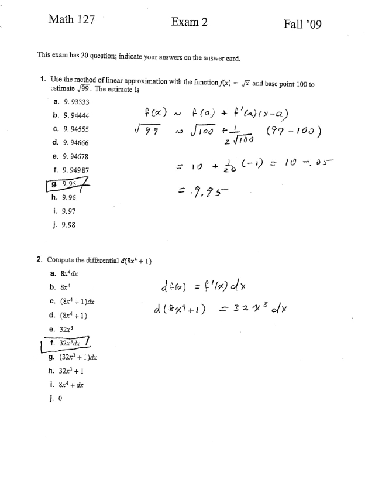 Key for Exam 2