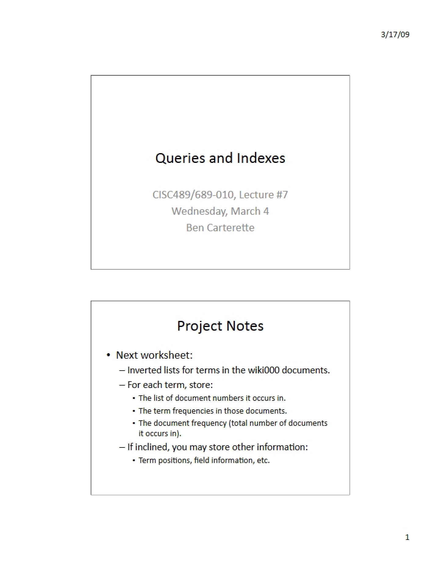Indexes and Queries